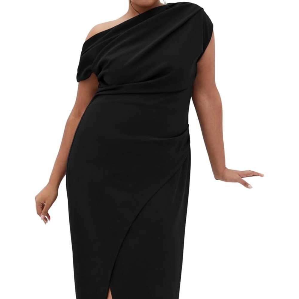 City Chic Black One-Shoulder Dress